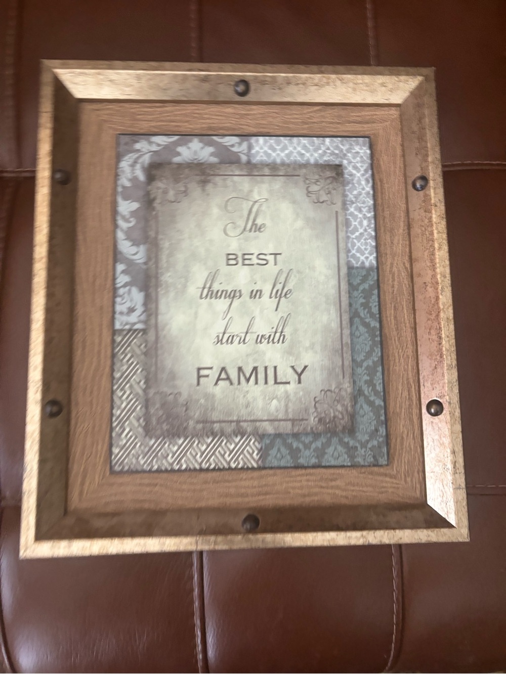 Framed 'Family' Wall Art in Brown and Gold